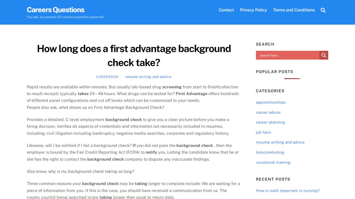 How long does a first advantage background check take? - Careers Questions